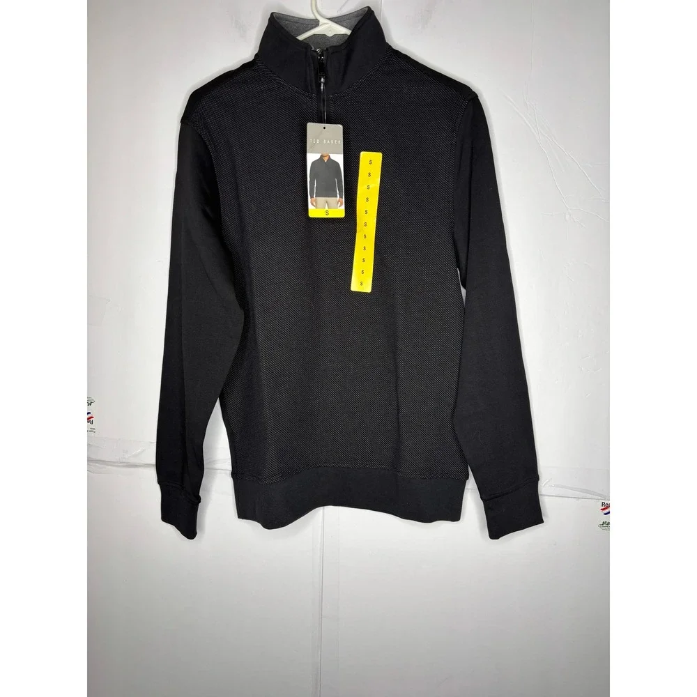 Ted‎ Baker Mens Quarter Zip Pullover Sweater Black Textured Mock Neck Small NEW - Picture 5 of 8